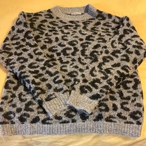Gino Animal Print Sweater. Hits at hip, crew neck, wool/mohair/nylon/elastase.